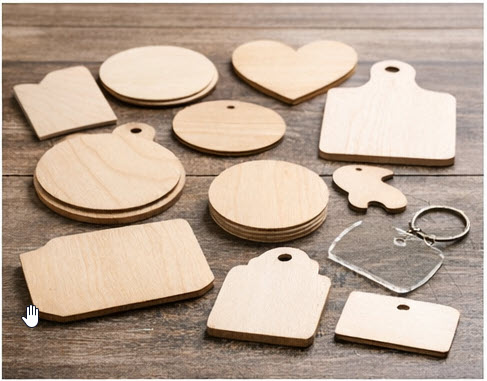 Unfinished wood and acrylic craft blanks ready for customization