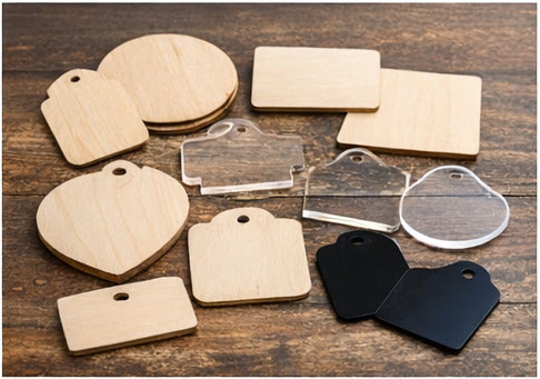 Wood and acrylic craft blanks in various shapes